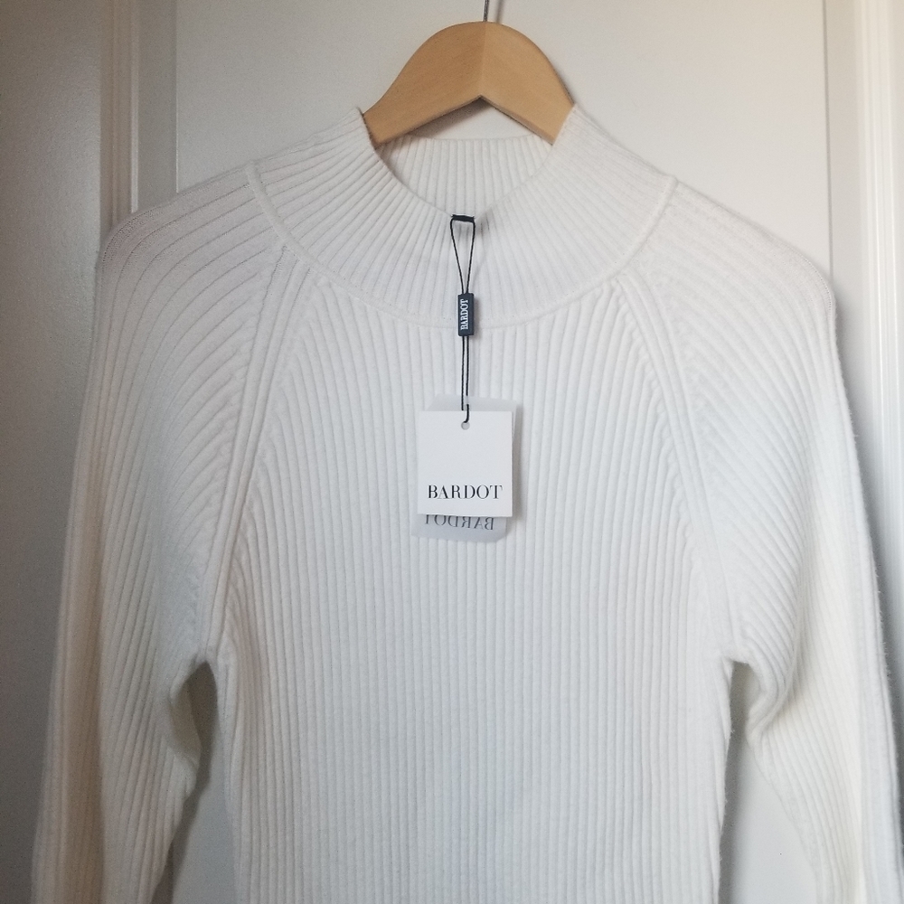 SALE ❤  Bardot Ivory Mini Ribbed Mockneck Bodycon Long Sleeve Dress - Picture 2 of 15
